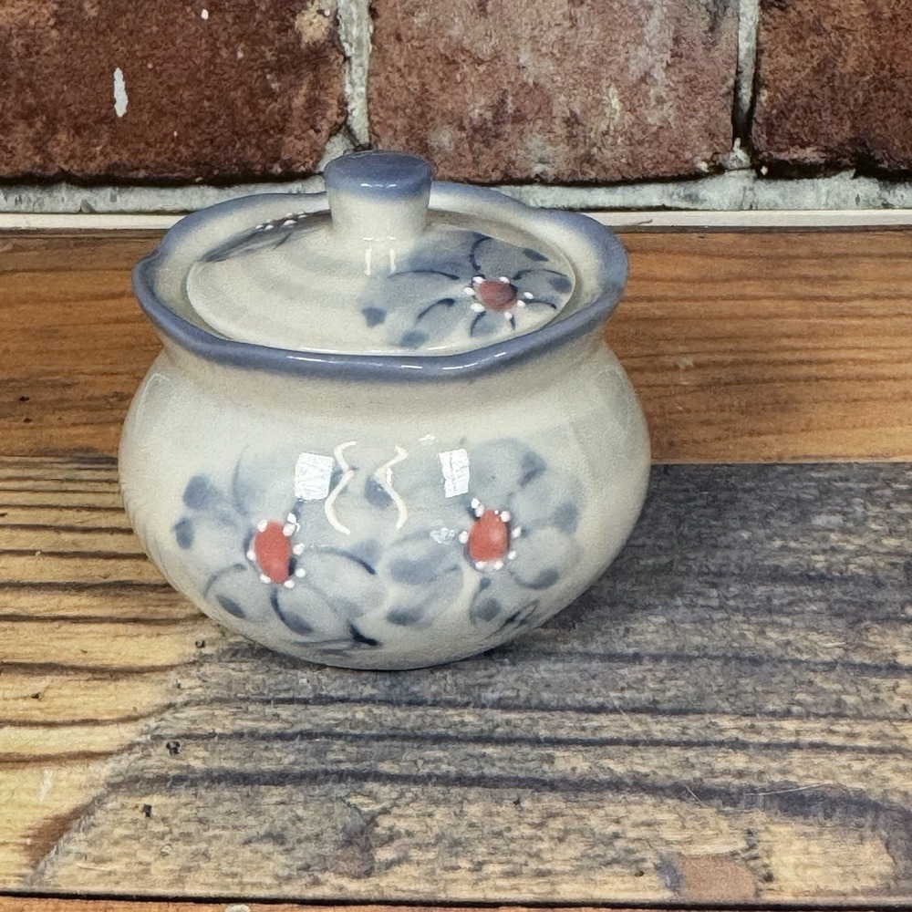 VTG Ben‎ Rickert Jar Trinket Box  Blue Blossom in Relief Lid Japan Pomander
